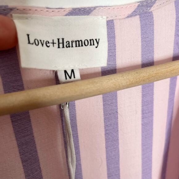 Love + Harmony Women's Midi Dress Size Medium Pink Purple Striped Deep V Neck - Picture 6 of 11